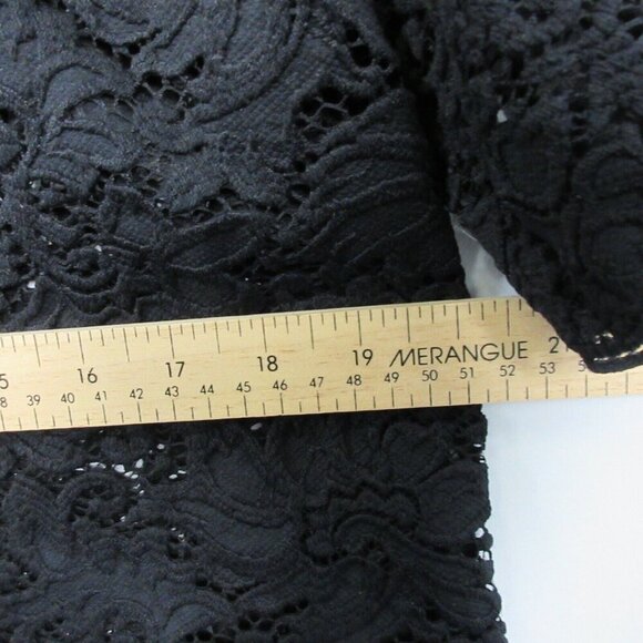 Club Monaco Lace Cropped Top Women's M Black Button Back 3/4 Sleeve Blouse 174 - Picture 6 of 8